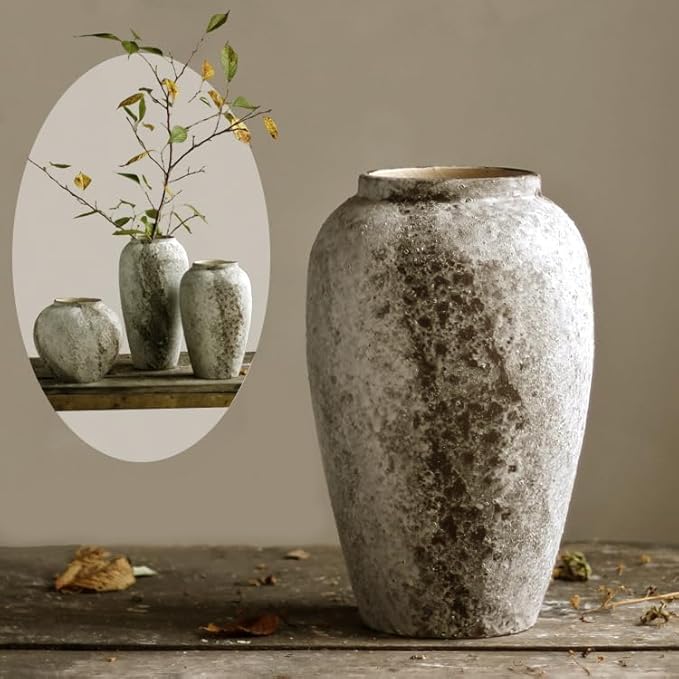Denique Rustic Ceramic Tall Floor Vase, Vintage Farmhouse Decor, Large Terracotta Vases for Living Room Entryway Table Centerpiece Decor, Terracotta Pottery Clay(B-30cm)