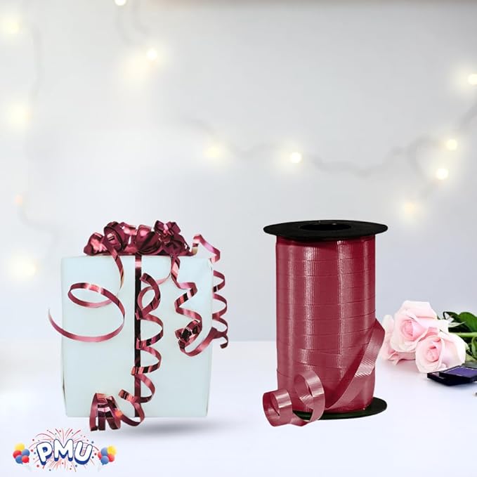 PMU Curling Ribbon - Crimped Texture Curling Ribbons for Gift Box, Birthday Party Decorations, Festival Art Craft & Christmas Décor - Burgundy Marsala 3/8 Inch X 250 Yards, Pkg/6