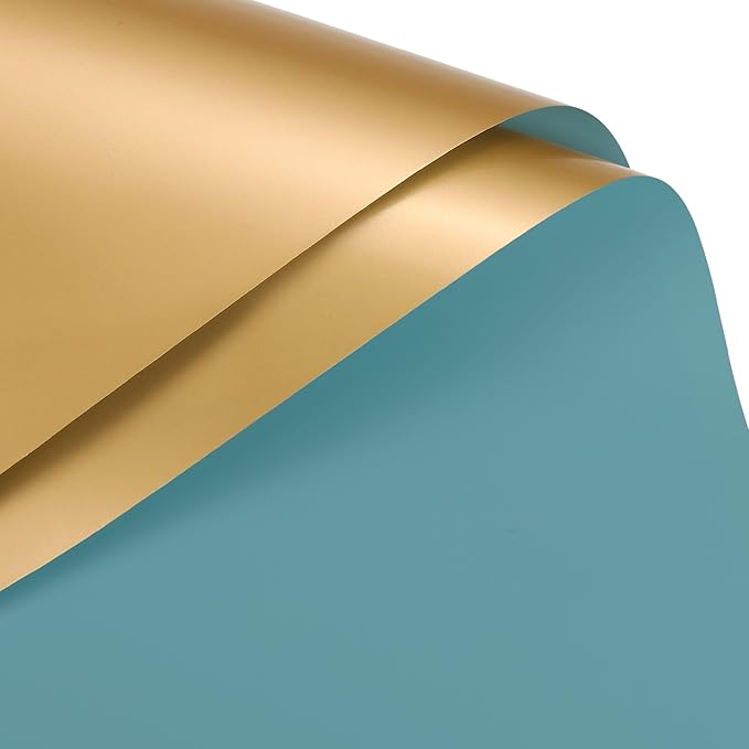 MECCANIXITY 20 Pcs Double Sided Color Flower Wrapping Paper Grey Blue+Gold 22.8"x22.8" Waterproof for Florist Bouquet Supplies, DIY Crafts, Gift Box Packaging