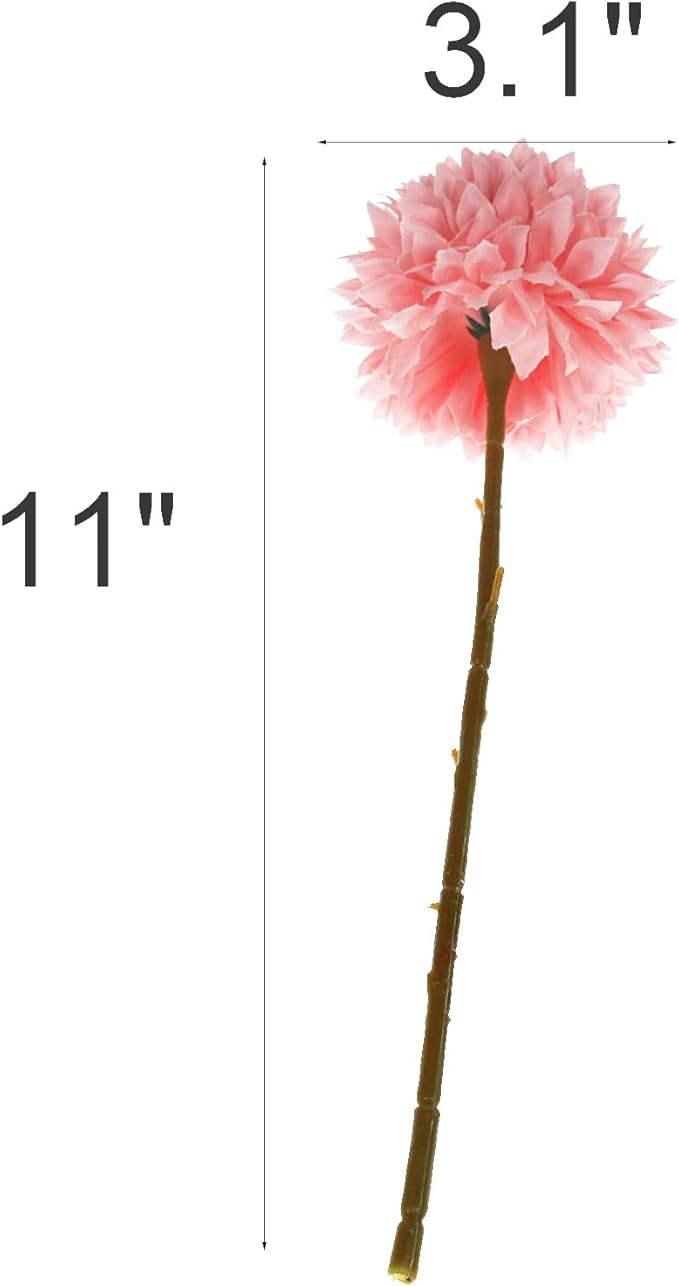 Tinsow 12 Pcs Faux Ball Chrysanthemum Bouquet Pink Artificial Ball Flowers Fake Sring Flowers for Home Garden Party Wedding Decoration (12, Pink)