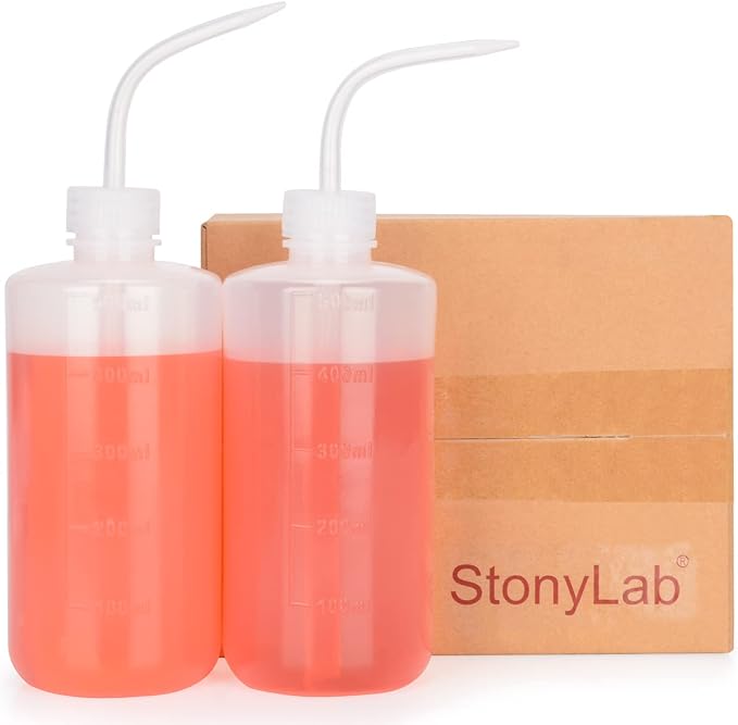 stonylab Chemical Wash Bottle, 4-Pack Plastic Safety Lab Squeeze Wash Bottle, LDPE with Narrow Mouth, 500 ml (16 oz)/4 Bottle