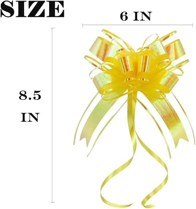 Pull Bows for Gift Wrapping, Large Iridescent Gold Bow for Presents, Gifts Basket, Christmas, Birthdays, Parties, and Everyday(6 inches, 10PCS)