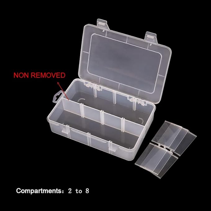 2 Packs 8-Compartments Art Supply Container, Clear Plastic Organizer Box with Dividers for Crafts Jewelry Fishing Tackles Hardware Metal