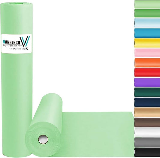 Vanhench Light Green Wrapping Paper 17.5" x 963", Solid Color Art Kraft Craft Paper Roll for Graduation Birthday Bouquet Flower Christmas Wrapping/Packing Poster/Bulletin Board