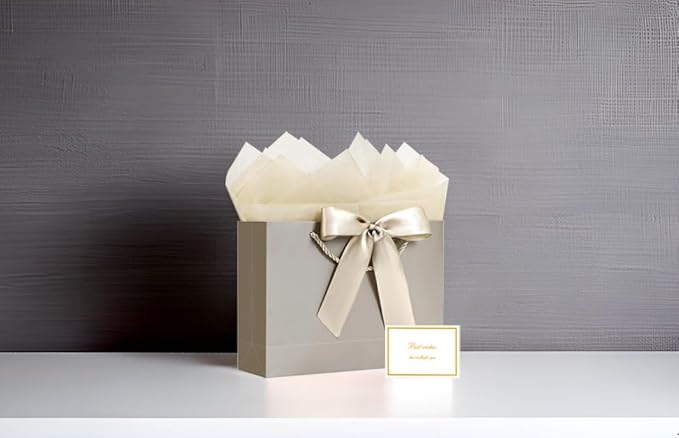 JMANNI Gift Bag, 1PCS Gift Bags Large with Ribbon and 1 Greeting Cards 2 Tissue Paper, Portable Paper Gift Bag with Handles, Birthday Gift Bags,Present Bags for Wedding Party Mothers Day