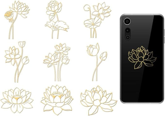 OLYCRAFT 9Pcs Golden Metal Stickers 1.6x1.6 Inch Gold Flower Sticker Lotus Flower Theme Self Adhesive Stickers Lotus Blossom Metal Crafts Sticker for DIY Scrapbooking DIY Crafts Resin Decoration
