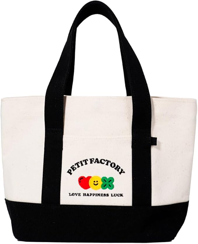 PETIT FACTORY Canvas Tote Bag 14.2"(W) × 9.1"(H) × 3.9"(D), Great for DIY Painting or Decoration, Tote Bags for Women Canvas with Pockets & Keyring Hooks