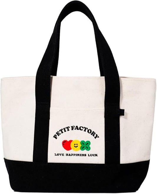 PETIT FACTORY Canvas Tote Bag 14.2"(W) × 9.1"(H) × 3.9"(D), Great for DIY Painting or Decoration, Tote Bags for Women Canvas with Pockets & Keyring Hooks