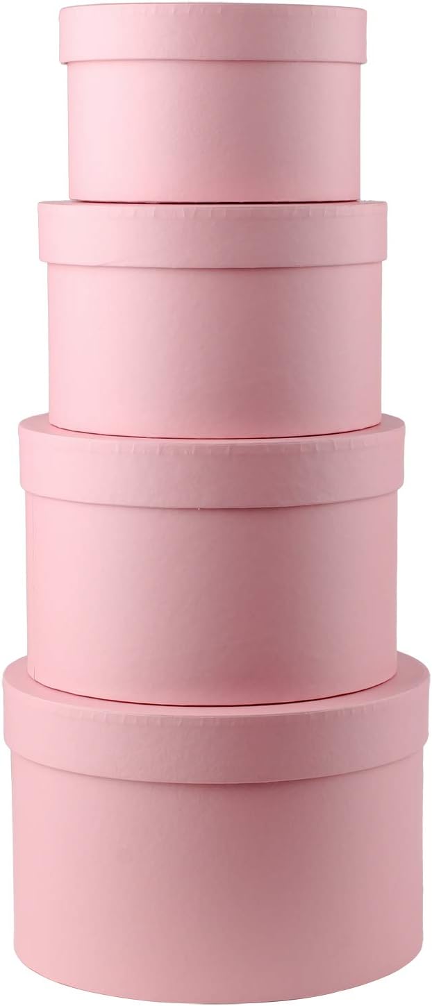 Briful Round Gift Boxes with Lids Set of 4 Pink Gift Box Assorted Sizes Nesting Gift Boxes for Presents Birthday Bridesmaid Wedding Valentines Christmas Party Favor Boxes