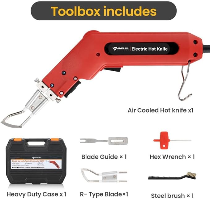 Anbull 100W Rope Cutter Fabric Cutter, Pro Electric Hot Knife Heat Sealer with Adjustable Power, Cutting Tool Kit- with Blades & Accessories (110V/100W)