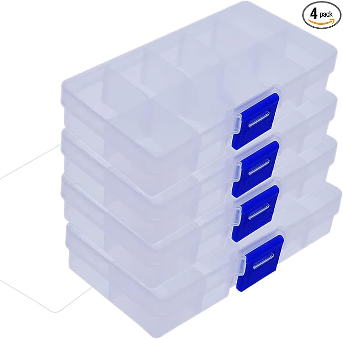 Yansanido 4 Pcs 10 Grids 5 Inch x 2.5 Inch Adjustable Small Removable Clear Plastic Jewelry Organizer Divider Storage Box Jewelry Earring Tool Containers (White (10-Grid) 4pcs)