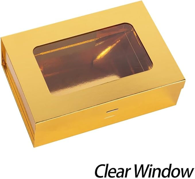 5 Pcs Gold Gift Box for Presents with Ribbon 10.8x7.5x3.5 Inches Clear Gift Box with Window Magnetic Closure Gift Boxes with Lids