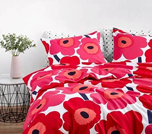 Marimekko - King Duvet Cover Set, Cotton Bedding with Matching Shams & Button Closure, All Season Home Decor (Unikko Red, King)