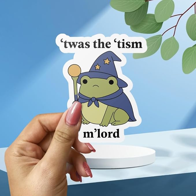 HANDICHI Design 5-Pack 5 Inch Cute Wizard Frog Stickers – ’TWAS The ’Tism M’Lord Meme Vinyl Decals – Funny Neurodivergent Sticker Pack for Laptops, Water Bottles, Journals and Scrapbooks