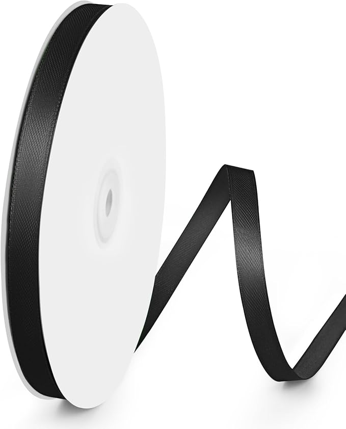 100 Yards 3/8 inch Satin Ribbon, Fabric Ribbon Solid Color Perfect for Gift Wrapping, Wedding, Handmade Bows, Floral Bouquets and Party Decoration(Black)