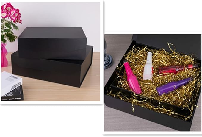 Black Extra Large Gift Box with Lid 1 Pcs 19x16x6 Inches, Gift Box large Black Gift Boxes for Presents Clothes Robe Wedding Dress Sweater,Reusable Foldable Bridesmaid Proposal Box（Matte）