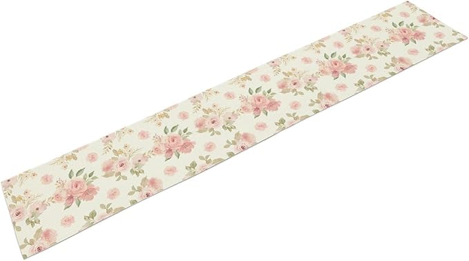 Vintage Rose Table Runner, Watercolor Romantic Pink Floral Blossoms Table Runner for Kitchen Dining Holiday Party Home Decor, 13x70 Inch