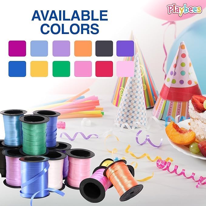 Playbees Curling Ribbon -12-Pack - 60 Foot Rolls - 240 Yards Balloon String Total - Assorted Colors Ribbon for Crafts, Gift Wrapping, Christmas Decorations, String Balloons, Tie Hair & DIY Projects