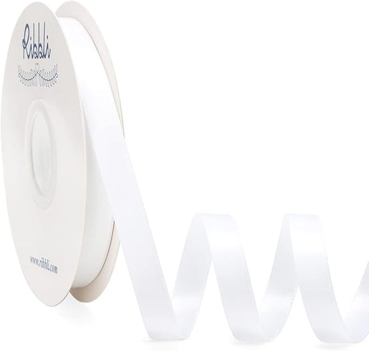 Ribbli White Satin Ribbon Double Faced Satin 1/2 inch x Continuous 50 Yards-White Ribbon for Gift Wrapping Crafts Wedding Decoration Bows Bouquet Floral Arrangement