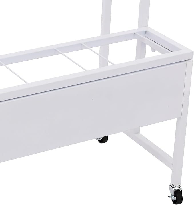 2-Layers Flower Display Stand Metal Flower Display Stand With 6 Pcs Buckets Rolling Plant Stand Flower Cart Moving Florist Bouquet Shelf for Fresh Flower Shop Balcony,Load Capacity 33.07lbs (White)