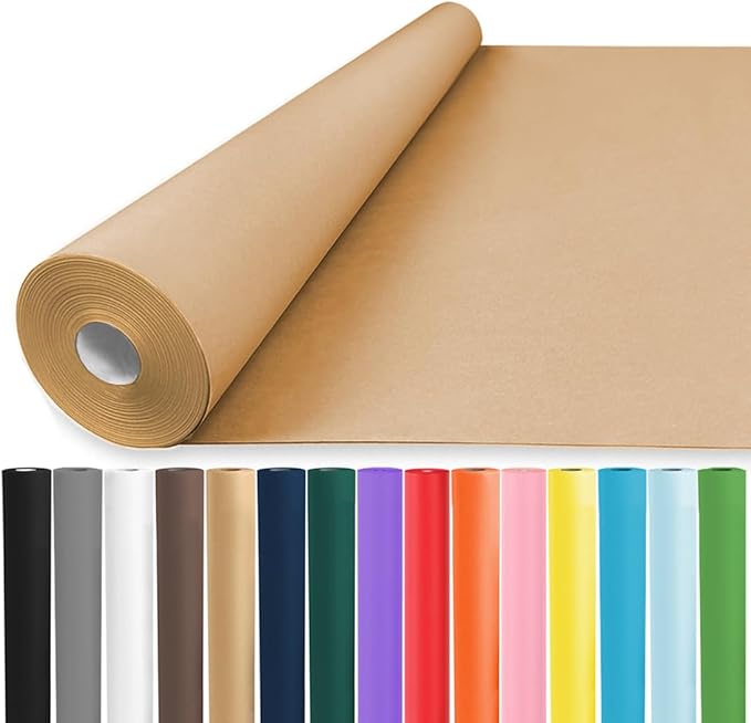 Vanhench 48"x1500"(125') Brown Wrapping Paper, Birthday Wrapping Paper, Solid Color Art Kraft Craft Paper for Thanksgiving Gift Wrapping, Bouquet Flower Crafts Packing Poster Bulletin Board Paper