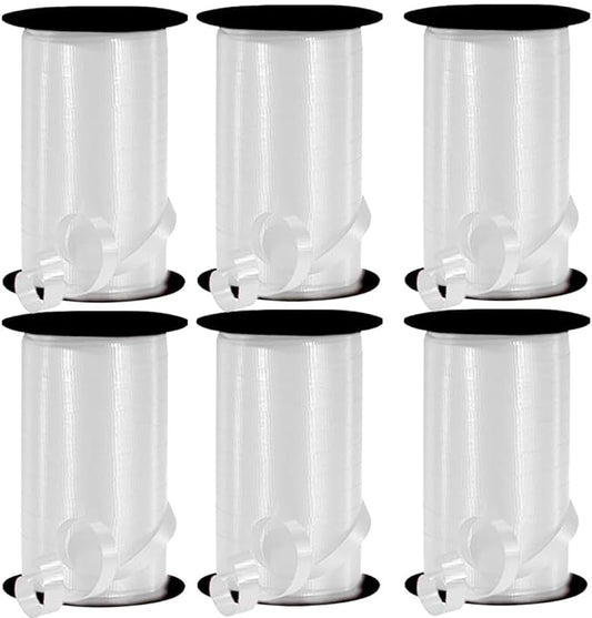 PMU Curling Ribbon - Crimped Texture Curling Ribbons for Gift Box Wrapping, Florist Flowers, Birthday Party Decorations, Festival Art Craft & Christmas Décor - White 3/8 Inch X 250 Yards, Pkg/6