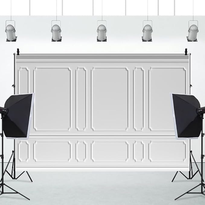 AOFOTO 12x8ft Room Photo Backdrop White Living Room French Classic Frame Wall Photography Background Office Video Conference Meeting Background Adult Children Portrait Photoshoot Backdrop