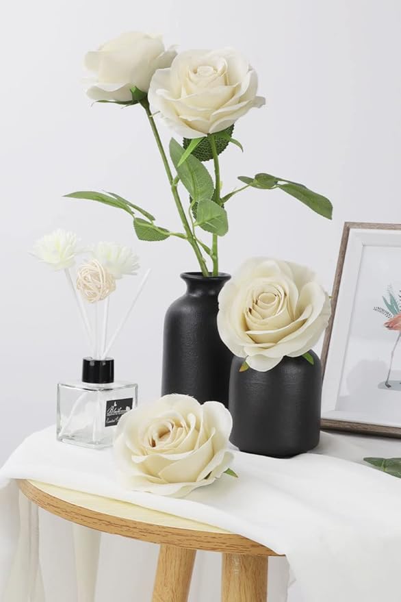 30pcs Roses Artificial Flowers Beige Silk Roses with Long Stems Fake Flowers for Wedding Bouquet Centerpices Decorations Party Bridal Baby Shower Home Decor