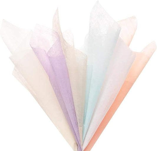 M METERXITY 228-Sheet Korean Cotton Wrapping Flower Paper, Waterproof Floral Wrapping Paper for Bouquets/Gift Packaging [White, Beige, Orange Pink, Sky Blue, Light Purple, Bright Beige]