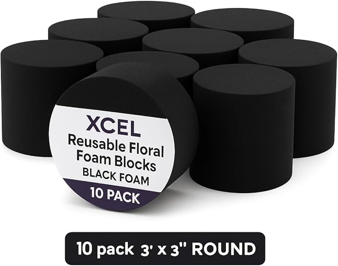 Reusable Floral Foam Blocks – Black Foam Blocks for Flower Arrangements | Florist Foam for Artificial Flowers & Crafts | Durable Non-Crumbling Floral Foam for Florists & DIY Projects,10pk 3x3 Round
