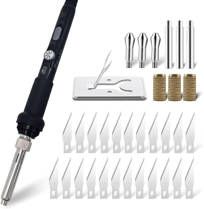 31 Pieces Electric Hot Knife Cutter Tool Professional Heat Knife Kit | 23 Blades | Adjustable Temperature | 3 Chuck Sleeves | for Foam Plastic Rope Fabric Craft Cutting Carving