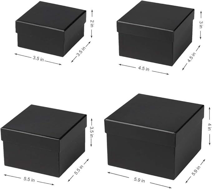 Briful Square Gift Boxes with Lids Set of 4 Black Gift Box Assorted Sizes Nesting Gift Boxes for Presents Birthday Bridesmaid Wedding Valentines Christmas Party Favor Boxes
