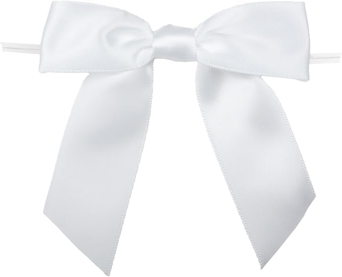 7Rainbows 30pcs Boutique 3.5" White Satin Ribbon Twist Tie Bows for Tying Up Packages Gift Wrapping