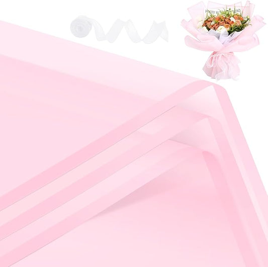 Rumvan Flower Wrapping Paper, 20 Sheets, Waterproof, Floral Bouquet Design, for Wedding, Birthday Gift, DIY Florist Supplies (Pink colour)
