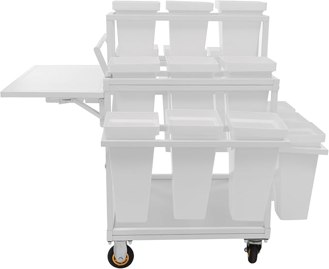 6-Tier Flower Display Stand Indoor Movable Flower Stand with 18 Buckets Plants Display Rack Cart with Wheels Metal Florist Bouquet Stand for Florist Patio Garden,23.62*23.62*36.61in (White)