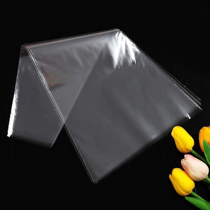 WLngtv 100 Pcs Clear Plastic Flower Bouquet Sleeve Bags, Sleeve Transparent Cellophane Bags Rose Packaging Gift Wrap Cellophane for Valentine's Day