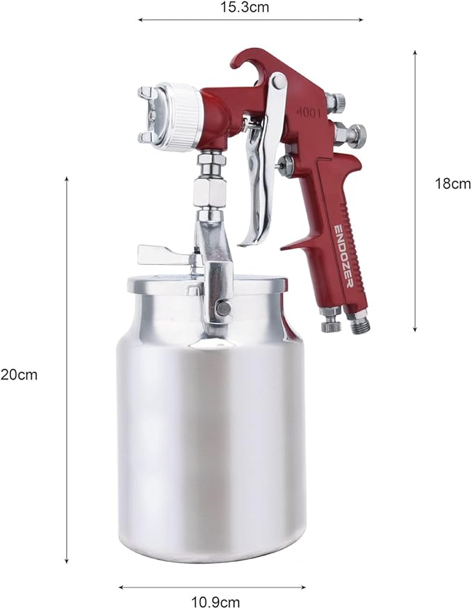 ENDOZER Professional Siphon Feed Spray Gun for Paint, Red Handle, 34 oz -1.4 1.7 2.0mm Nozzle for a Variety of Low Viscosity Paints（Red）