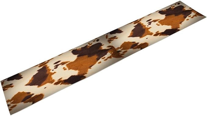 Cow Print Table Runner, Brown Cowhide Print Western Style Table Runner Country Farmhouse Cottage Cow Patten Table Decoration for Home Kitchen Dining, 13x36 Inch