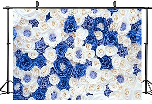10X8FT Blue White Fowers Photo Backdrop Anniversary Celebration Couple Studio Props Photography Backdrops Wedding Background Newborn Shower Banner Birthday Party Props DH-87