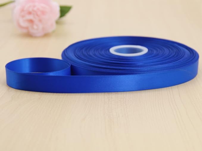 Royal Blue Double Faced Satin Ribbon 7/8 Inch - 100 Yards Continuous Gift Wrapping Package Ribbon for Invitations, Flower Bouquets, Weddings, Bows, Hair Decoration, Valentine's Day, and Mother's Day