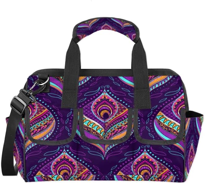 Purple Paisley Tool Bag for Men Women Multi-Pockets Wide Mouth Tool Storage Bags 14.8 Inch Waterproof Heavy Duty Tool Bag Organizer for Electrician Mechanic Plumbers Handymen