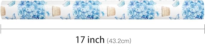 LeZakaa Blue Hydrangea Wrapping Paper Roll for Girls Kids, Hydrangea Flowers & Watercolor Butterfly Party Gift Wrap for Wedding, Baby Shower, Mother's Day, Birthday, Mini Roll, 17 inches x 16.4 Feet