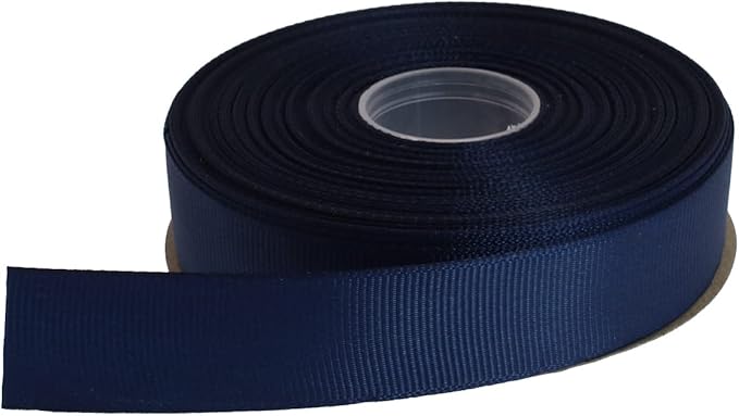 Solid Grosgrain Ribbon 25 Yard Each Roll 100% Polyester Woven Edge (1", Dark Blue)