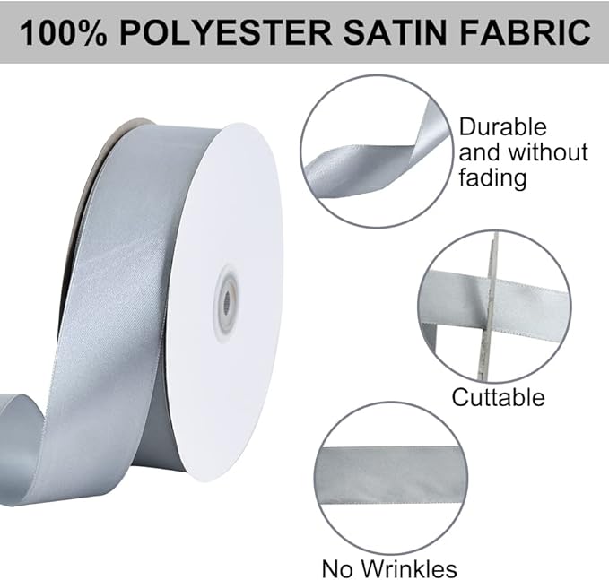 TONIFUL 1-1/2 Inch (40mm) x 100 Yards Silver Wide Satin Ribbon Solid Fabric Ribbon for Gift Wrapping Chair Sash Valentine's Day Wedding Birthday Party Decoration Hair Floral Craft Sewing