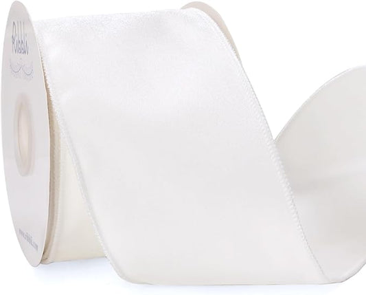 Ribbli White Velvet Wired Ribbon 4 Inch Velvet with Satin Christmas Ribbon for Gift Wrapping Christmas Tree Decoration Crafts Wreaths Supplies-Continuous 10 Yards