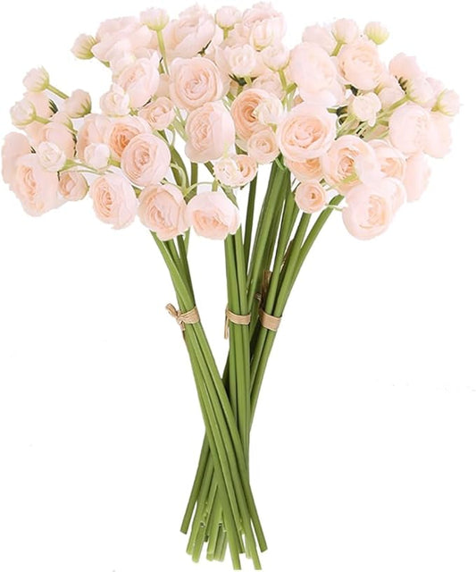 Ranunculus Artificial Flower, 24Pcs Faux Silk Mini Ranunculus Flowers Bulk Fake Wedding Filler Flowers for DIY Bouquet Centerpieces Arrangements Bridal Shower Decorations