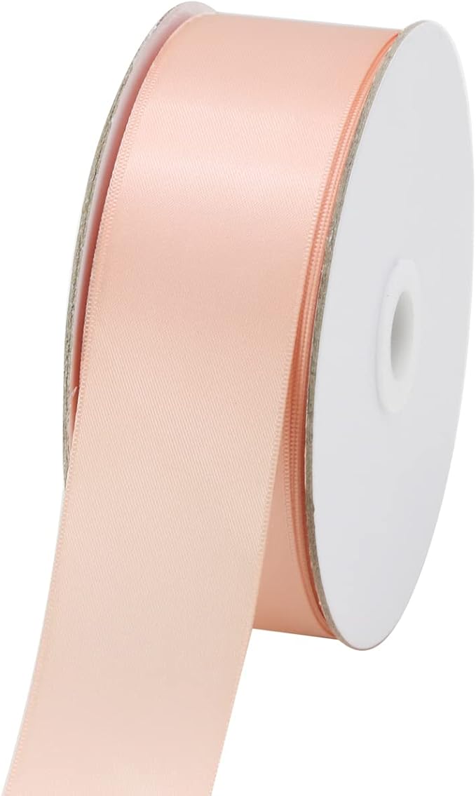 Peach Double Faced Satin Ribbons 1-1/2 inch Flower Boutique Gift Wrapping Ribbon 1.5inch 50yards Fabric Silk Bow Ribbon for Valentine's Day & Mother's Day DIY Crafts Hair Headband-Sewing