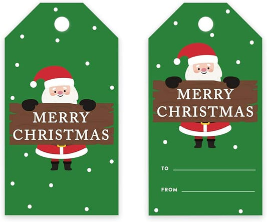 Andaz Press Christmas Holiday Season Classic Gift Tags, Merry Christmas to from Favor Tags, Santa Claus Holding Merry Christmas Sign Design, for Holiday Events, Parties, and Favors, 60-Pack