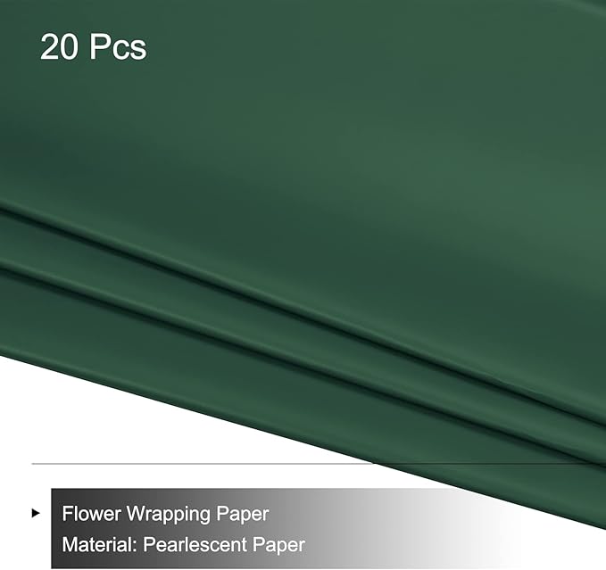 MECCANIXITY 20 Pcs Flower Wrapping Paper 22.8x22.8 Inch Waterproof Florists Wrapping Paper for Florist Bouquet Supplies, DIY Crafts, Gift/Gift Box Packaging Dark Green