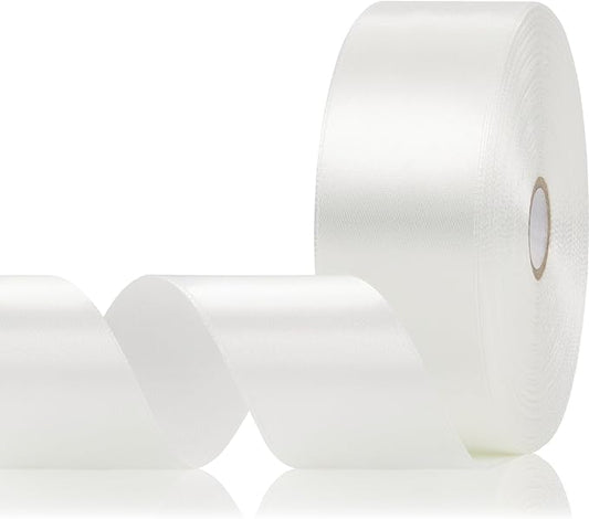 White Satin Ribbon 1-1/2 Inch 60 Yards, Solid Polyester Fabric Ribbon for Gift Wrapping, Flower Bouquet, Crafts, Wedding, Handmade Roses, Birthday and Festival Decor